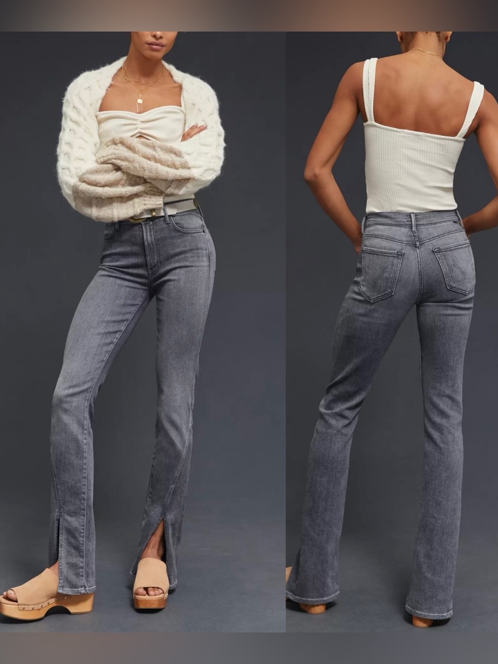 MOTHER The Rascal Sliced Up Heel High Rise Jeans Size 30 Washed Grey Preppy USA